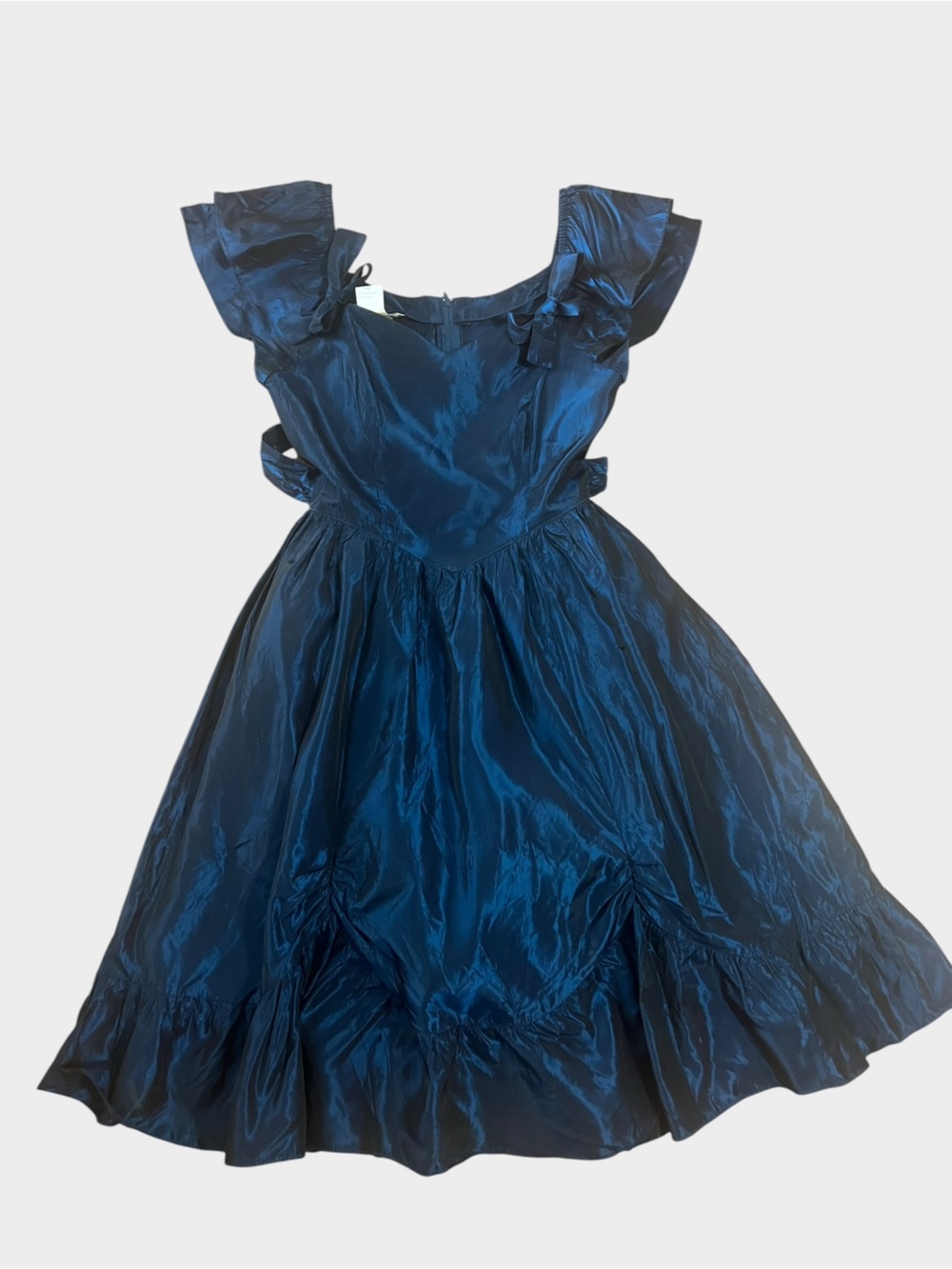 Vintage Jessica McClintock Iridescent Blue Taffeta Party Dress Size 12 USA